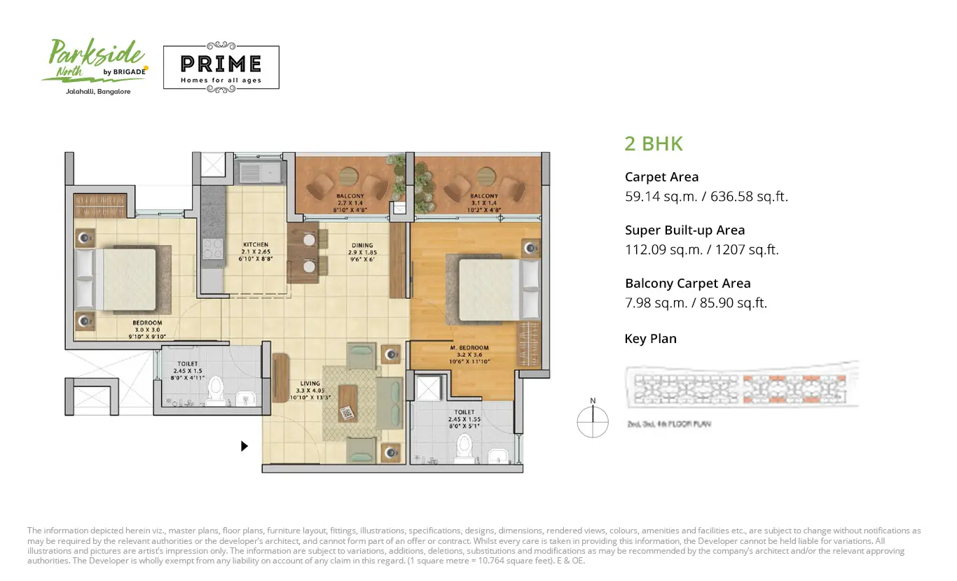 2 BHK Brigade Parkside North Floor Plan