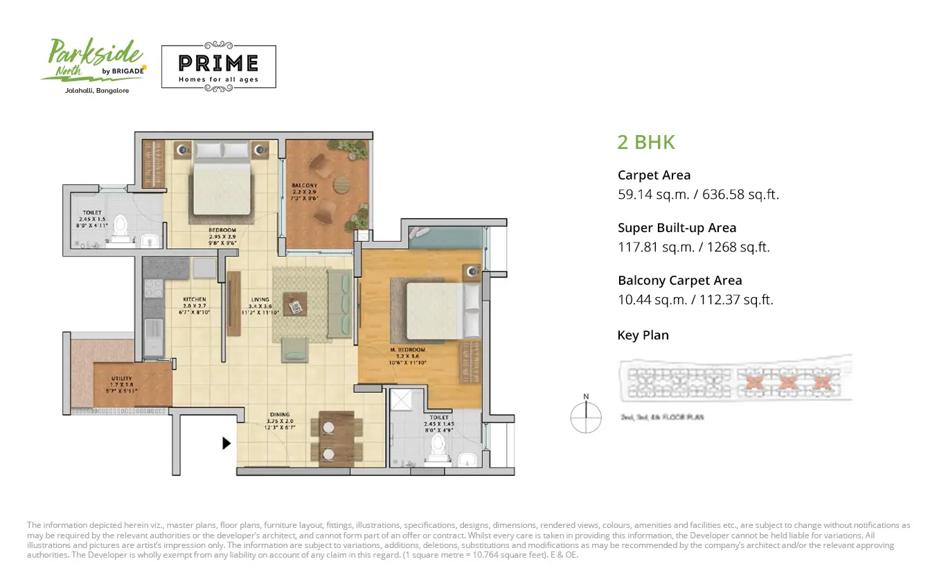 2 BHK Brigade Parkside North Floor Plan - 4