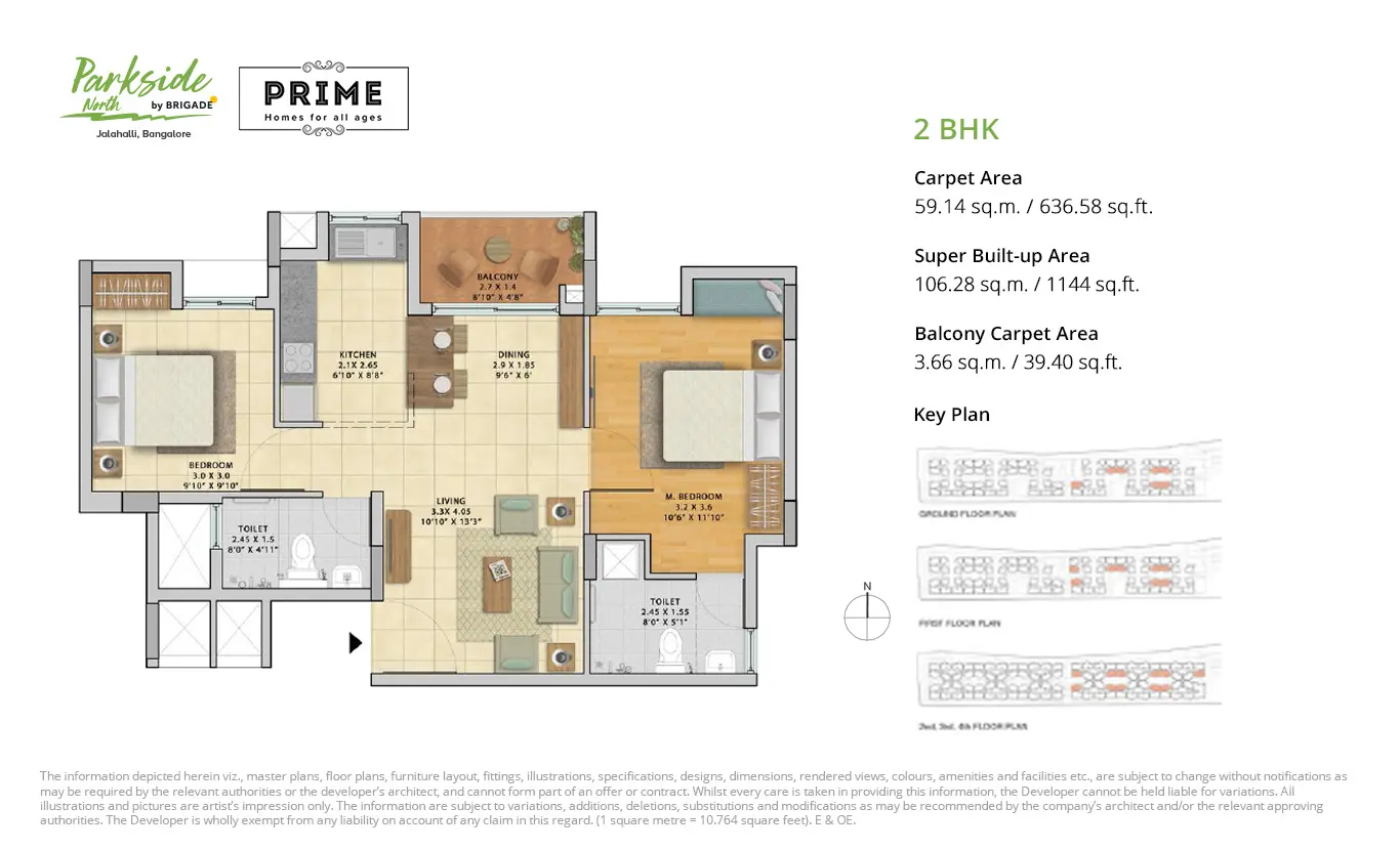 2 BHK Brigade Parkside North Floor Plan - 5